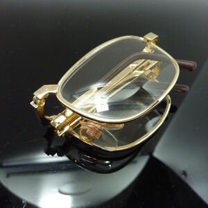 Vintage Crystal 18KGP Gold Fold Up Frame Reading Glasses With Case